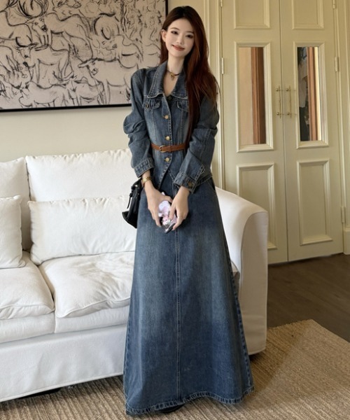 FAVORITO(ファヴォリート)の「デニムトップスロングスカートセットアップ(セットアップ・レディース・ブルー・S/M/L/XL)」の13枚目の写真