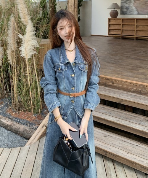 FAVORITO(ファヴォリート)の「デニムトップスロングスカートセットアップ(セットアップ・レディース・ブルー・S/M/L/XL)」の6枚目の写真
