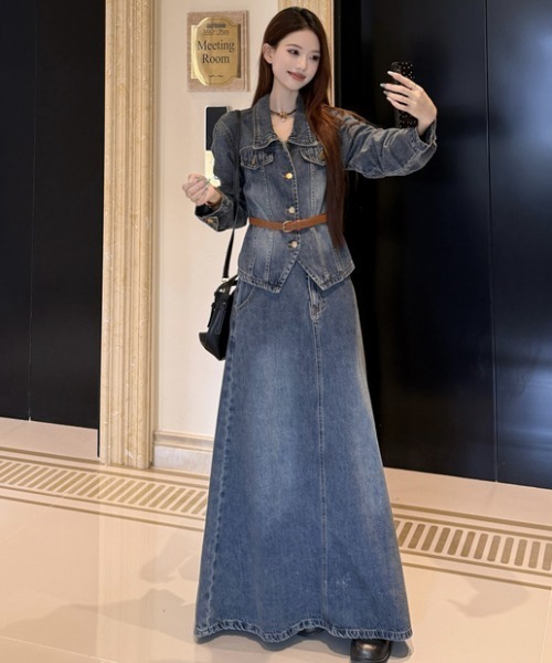 FAVORITO(ファヴォリート)の「デニムトップスロングスカートセットアップ(セットアップ・レディース・ブルー・S/M/L/XL)」の14枚目の写真