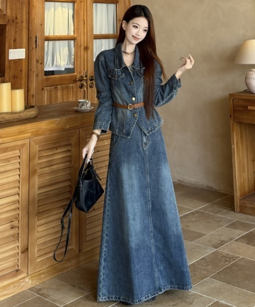 FAVORITO(ファヴォリート)の「デニムトップスロングスカートセットアップ(セットアップ・レディース・ブルー・S/M/L/XL)」の16枚目の写真