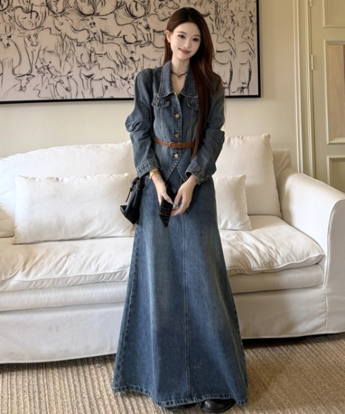 FAVORITO(ファヴォリート)の「デニムトップスロングスカートセットアップ(セットアップ・レディース・ブルー・S/M/L/XL)」の17枚目の写真