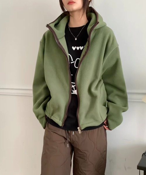 FAVORITO（ファヴォリート）の「フード付き配色ジャケット（その他アウター・レディース・ブラウン/カーキ・F）」の2枚目の写真