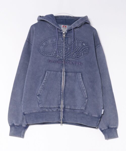 JEANS MATE(ジーンズメイト)の「【BEN DAVIS/ベンデイビス】【ユーズド加工がこなれ感抜群◎】ヴィンテージワッペンジップフーディー ジップパーカー 古着風 パウダーブリーチ加工 ストリート ユニセックス(パーカー・メンズ・ブルー系その他/ブラック系その他/ブラック系その他2・X-LARGE/MEDIUM/LARGE)」の1枚目の写真