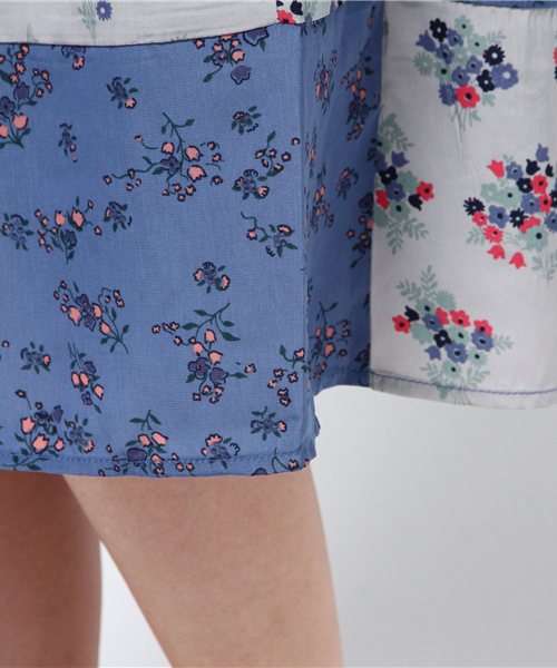 POU DOU DOU（プードゥドゥ）の「フラワー配色パッチワークギャザースカート（スカート・レディース・ブルー/グレー・3）」の10枚目の写真