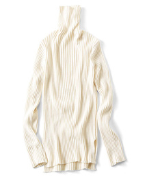 IEDIT レーベルコレクション コットンカシミア素材が心地良い着ぶくれ知らずのリブ編みタートルニット