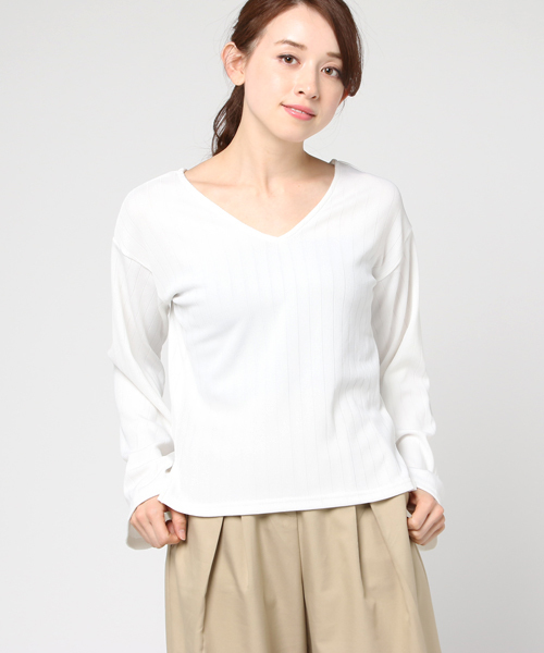 VENCEEXCHANGE(ヴァンスエクスチェンジ)の「ワイドリブニットソーバッククロスT(Tシャツ/カットソー・レディース・ピンク/オフホワイト/グレー/ブラック・MEDIUM)」の12枚目の写真