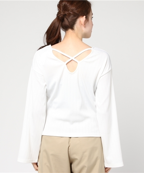 VENCEEXCHANGE(ヴァンスエクスチェンジ)の「ワイドリブニットソーバッククロスT(Tシャツ/カットソー・レディース・ピンク/オフホワイト/グレー/ブラック・MEDIUM)」の7枚目の写真