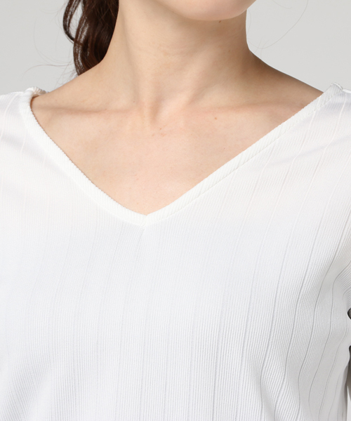 VENCEEXCHANGE(ヴァンスエクスチェンジ)の「ワイドリブニットソーバッククロスT(Tシャツ/カットソー・レディース・ピンク/オフホワイト/グレー/ブラック・MEDIUM)」の8枚目の写真