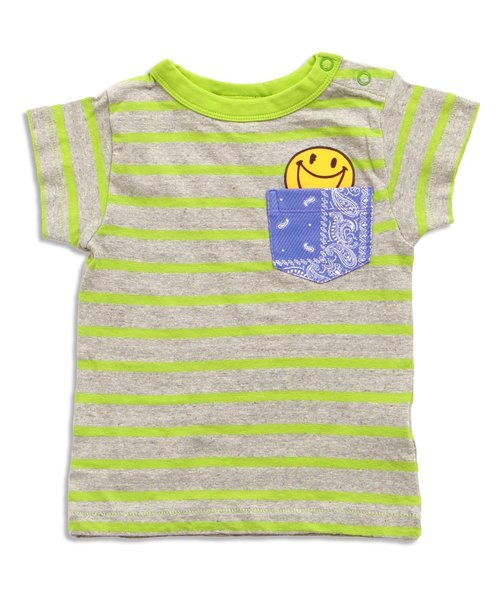BREEZE（ブリーズ）の「ボーダーポケットＴシャツ（Tシャツ/カットソー・キッズ・ライム/オレンジ/ネイビー・100/120/95/110/140/90/130/80）」の2枚目の写真