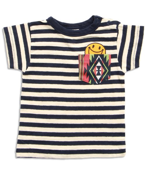 BREEZE（ブリーズ）の「ボーダーポケットＴシャツ（Tシャツ/カットソー・キッズ・ライム/オレンジ/ネイビー・100/120/95/110/140/90/130/80）」の8枚目の写真
