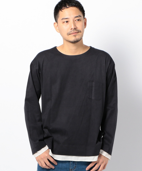 SHIPS JET BLUE(シップスジェットブルー)の「THEE: エクスクルーシブ コットンスエード レイヤードシャツ(Tシャツ/カットソー・メンズ・ブラック/ブラウン・1/2)」の1枚目の写真