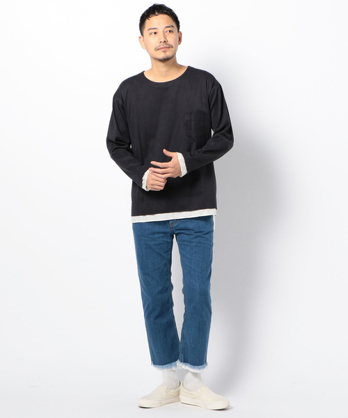 SHIPS JET BLUE(シップスジェットブルー)の「THEE: エクスクルーシブ コットンスエード レイヤードシャツ(Tシャツ/カットソー・メンズ・ブラック/ブラウン・1/2)」の8枚目の写真