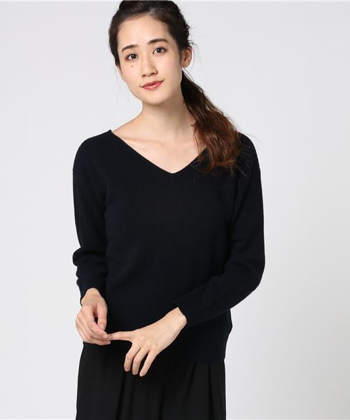 RIVE DROITE（リヴドロワ）の「W/CAワイドリブ2WAYプルオーバー（ニット/セーター・レディース・オフホワイト/その他14/ネイビー・FREE）」の2枚目の写真