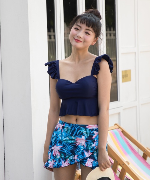 TeddyShop(テディショップ)の「レディース水着 ハイウェスト ビスチェビキニ2点セット 体型カバー(水着・レディース・ブラック/ブラック×レッド/ホワイト×ブラック/ホワイト×レッド/ホワイト×ブルー/ネイビー/ホワイト×グリーン/レンガ/カーキ/ネイビー×ホワイト/レッド系その他・M/XL/L/XXL)」の8枚目の写真