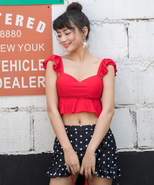 TeddyShop(テディショップ)の「レディース水着 ハイウェスト ビスチェビキニ2点セット 体型カバー(水着・レディース・ブラック/ブラック×レッド/ホワイト×ブラック/ホワイト×レッド/ホワイト×ブルー/ネイビー/ホワイト×グリーン/レンガ/カーキ/ネイビー×ホワイト/レッド系その他・M/XL/L/XXL)」の18枚目の写真