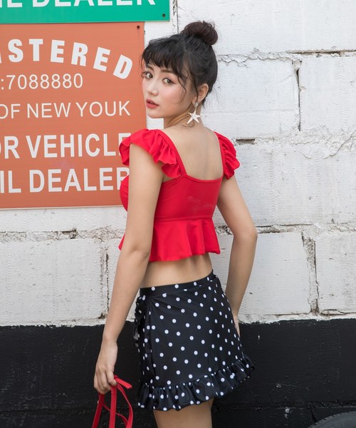 TeddyShop(テディショップ)の「レディース水着 ハイウェスト ビスチェビキニ2点セット 体型カバー(水着・レディース・ブラック/ブラック×レッド/ホワイト×ブラック/ホワイト×レッド/ホワイト×ブルー/ネイビー/ホワイト×グリーン/レンガ/カーキ/ネイビー×ホワイト/レッド系その他・M/XL/L/XXL)」の19枚目の写真