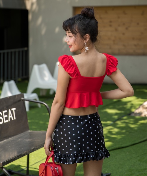 TeddyShop(テディショップ)の「レディース水着 ハイウェスト ビスチェビキニ2点セット 体型カバー(水着・レディース・ブラック/ブラック×レッド/ホワイト×ブラック/ホワイト×レッド/ホワイト×ブルー/ネイビー/ホワイト×グリーン/レンガ/カーキ/ネイビー×ホワイト/レッド系その他・M/XL/L/XXL)」の20枚目の写真