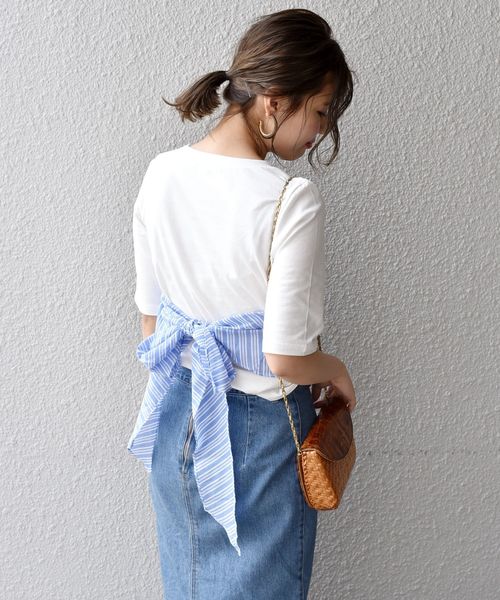 Khaju(カージュ)の「Khaju:ストライプビスチェトップス(Tシャツ/カットソー・レディース・ホワイト/ブラック・ONE SIZE)」の3枚目の写真