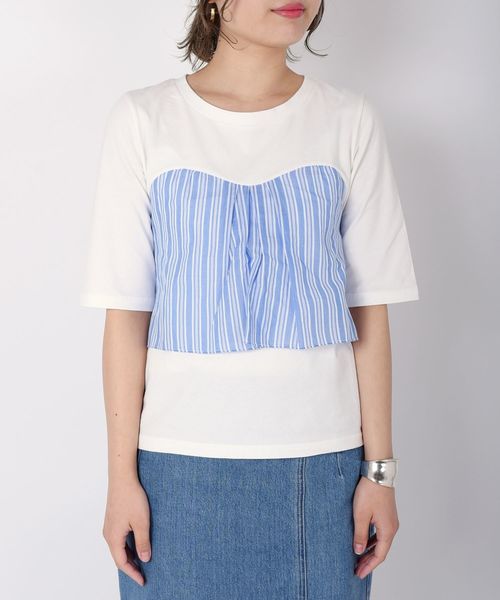 Khaju(カージュ)の「Khaju:ストライプビスチェトップス(Tシャツ/カットソー・レディース・ホワイト/ブラック・ONE SIZE)」の4枚目の写真