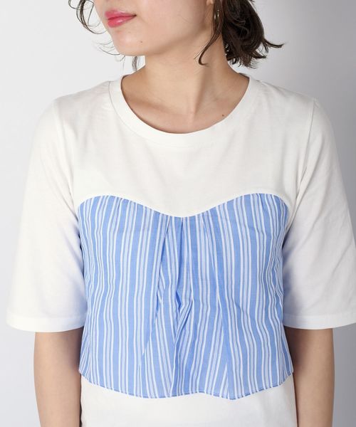 Khaju(カージュ)の「Khaju:ストライプビスチェトップス(Tシャツ/カットソー・レディース・ホワイト/ブラック・ONE SIZE)」の7枚目の写真