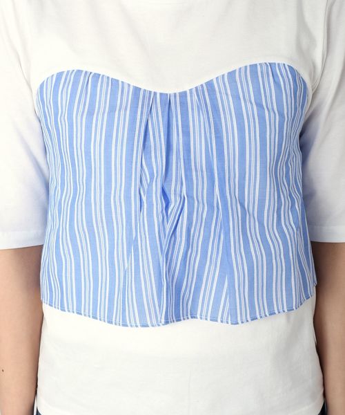 Khaju(カージュ)の「Khaju:ストライプビスチェトップス(Tシャツ/カットソー・レディース・ホワイト/ブラック・ONE SIZE)」の8枚目の写真