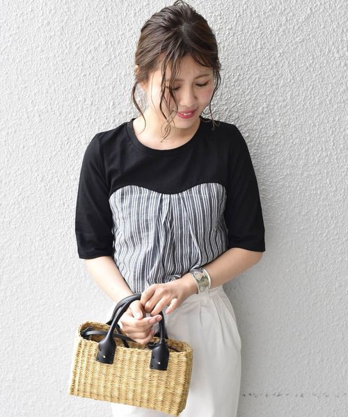 Khaju(カージュ)の「Khaju:ストライプビスチェトップス(Tシャツ/カットソー・レディース・ホワイト/ブラック・ONE SIZE)」の11枚目の写真