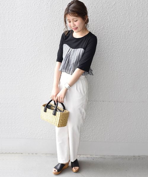 Khaju(カージュ)の「Khaju:ストライプビスチェトップス(Tシャツ/カットソー・レディース・ホワイト/ブラック・ONE SIZE)」の12枚目の写真