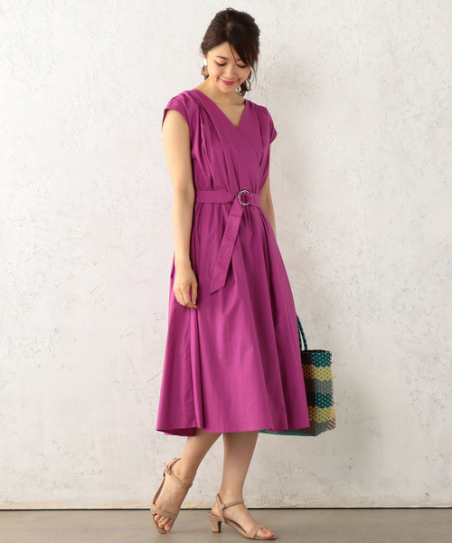 Cheek（チーク）の「綿カシュクールワンピース（ワンピース・レディース・ベージュ/ネイビー/パープル・MEDIUM）」の9枚目の写真