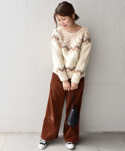 Khaju(カージュ)の「Khaju:ジャカードハンドニットプルオーバー◇(ニット/セーター・レディース・オフホワイト/ベージュ・ONE SIZE)」の3枚目の写真