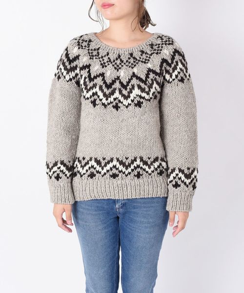 Khaju(カージュ)の「Khaju:ジャカードハンドニットプルオーバー◇(ニット/セーター・レディース・オフホワイト/ベージュ・ONE SIZE)」の5枚目の写真