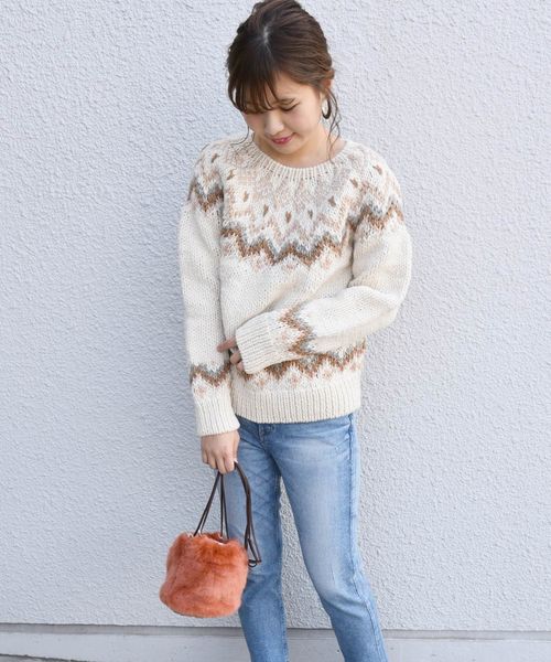 Khaju(カージュ)の「Khaju:ジャカードハンドニットプルオーバー◇(ニット/セーター・レディース・オフホワイト/ベージュ・ONE SIZE)」の12枚目の写真