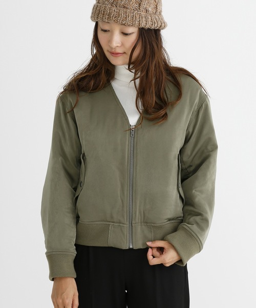 Munich(ミューニック)の「ピーチスキンサテンミリタリーブルゾン(MA-1・レディース・カーキ/キャメル・S)」の9枚目の写真
