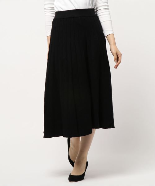 KOBE LETTUCE（コウベレタス）の「ミディ丈ニットプリーツスカート＊レディース/ボトムス[M2361]神戸レタス（スカート・レディース・アイボリー/グレー/ブラック・FREE）」の2枚目の写真