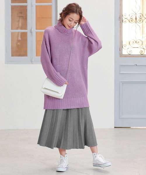 KOBE LETTUCE（コウベレタス）の「ミディ丈ニットプリーツスカート＊レディース/ボトムス[M2361]神戸レタス（スカート・レディース・アイボリー/グレー/ブラック・FREE）」の6枚目の写真