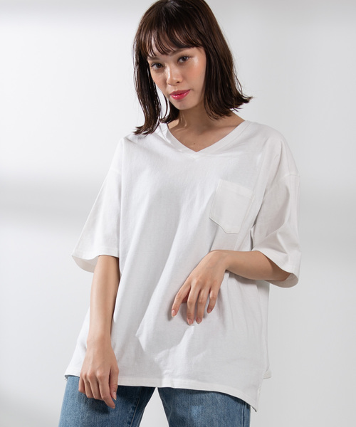 WEGO（ウィゴー）の「WEGO/USAコットンVネックポケットTシャツ（Tシャツ/カットソー・メンズ・ホワイト/ライトピンク/グリーン系その他/ブラック/ダークオレンジ/サックスブルー・MEDIUM/SMALL/LARGE）」の10枚目の写真