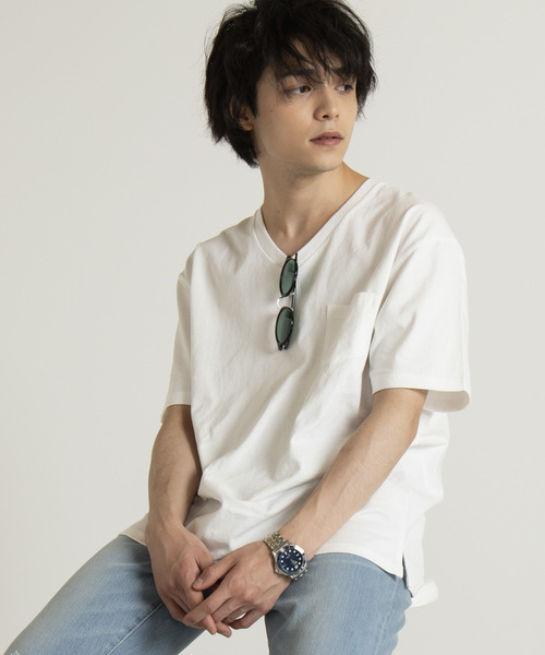 WEGO（ウィゴー）の「WEGO/USAコットンVネックポケットTシャツ（Tシャツ/カットソー・メンズ・ホワイト/ライトピンク/グリーン系その他/ブラック/ダークオレンジ/サックスブルー・MEDIUM/SMALL/LARGE）」の13枚目の写真