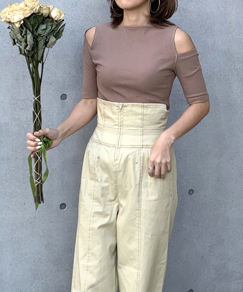 CIEL'AIR（シエルエアー）の「【CIEL'AIR/シエルエアー】ハイウエストコルセットパイピングパンツ（その他パンツ・レディース・ブラック/ベージュ・MEDIUM/LARGE）」の5枚目の写真