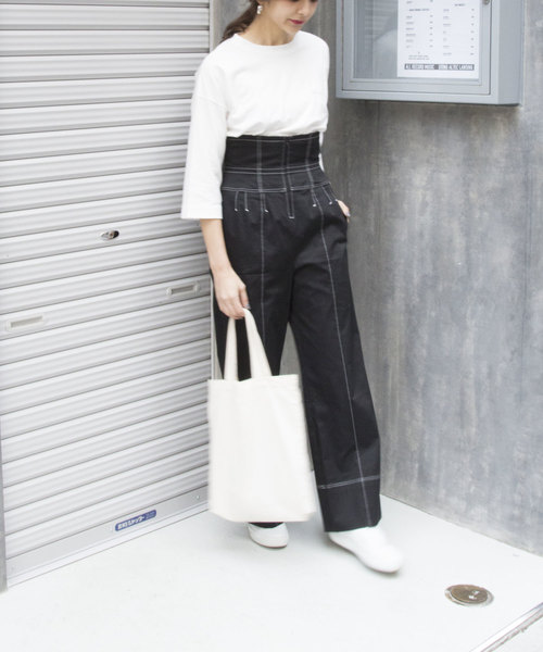 CIEL'AIR（シエルエアー）の「【CIEL'AIR/シエルエアー】ハイウエストコルセットパイピングパンツ（その他パンツ・レディース・ブラック/ベージュ・MEDIUM/LARGE）」の14枚目の写真