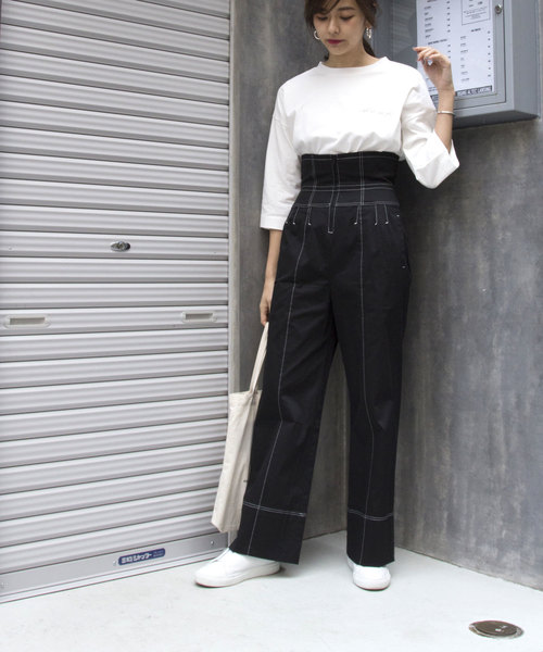 CIEL'AIR（シエルエアー）の「【CIEL'AIR/シエルエアー】ハイウエストコルセットパイピングパンツ（その他パンツ・レディース・ブラック/ベージュ・MEDIUM/LARGE）」の7枚目の写真