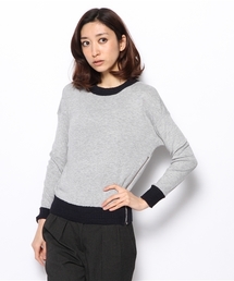 カシミヤ混ジップ付配色ニット