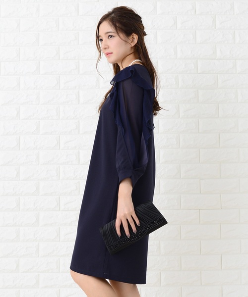 Lace Ladies(レースレディース)の「シースルーフリル長袖膝丈ドレス・ワンピース(ドレス・レディース・ブラック/ネイビー/グレー・M/L/XL/XXL/S)」の11枚目の写真