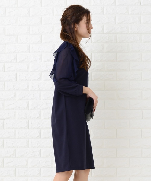 Lace Ladies(レースレディース)の「シースルーフリル長袖膝丈ドレス・ワンピース(ドレス・レディース・ブラック/ネイビー/グレー・M/L/XL/XXL/S)」の14枚目の写真