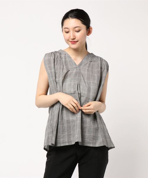 AMERICAN HOLIC（アメリカンホリック）の「スキッパーノースリーブブラウス＊（シャツ/ブラウス・レディース・チェック/その他14/ブラック/オフホワイト/カーキ/キャメル/ストライプ/ドット・L/M）」の7枚目の写真