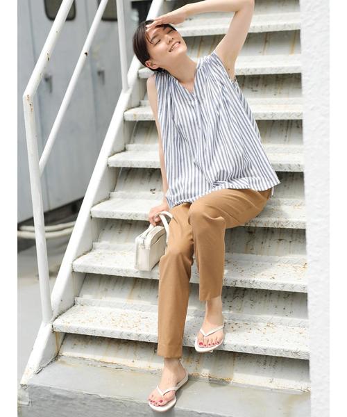 AMERICAN HOLIC（アメリカンホリック）の「スキッパーノースリーブブラウス＊（シャツ/ブラウス・レディース・チェック/その他14/ブラック/オフホワイト/カーキ/キャメル/ストライプ/ドット・L/M）」の12枚目の写真