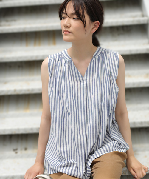 AMERICAN HOLIC（アメリカンホリック）の「スキッパーノースリーブブラウス＊（シャツ/ブラウス・レディース・チェック/その他14/ブラック/オフホワイト/カーキ/キャメル/ストライプ/ドット・L/M）」の5枚目の写真