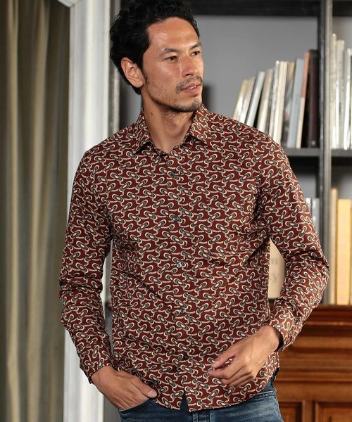 MEN'S BIGI（メンズビギ）の「ヴィンテージ調幾何学柄プリントシャツ【ウォッシャブル仕様】（シャツ/ブラウス・メンズ・ブラック/ブラウン/ネイビー・M/S/L）」の4枚目の写真