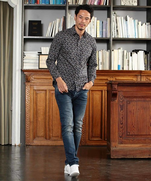 MEN'S BIGI（メンズビギ）の「ヴィンテージ調幾何学柄プリントシャツ【ウォッシャブル仕様】（シャツ/ブラウス・メンズ・ブラック/ブラウン/ネイビー・M/S/L）」の7枚目の写真