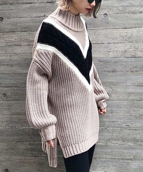 PAGEBOY（ページボーイ）の「モードチルデンニット（ニット/セーター・レディース・ブラック/ベージュ/オフホワイト・FREE）」の13枚目の写真