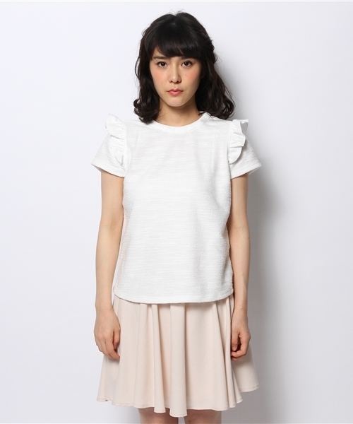 Khaju（カージュ）の「Khaju:ミックスツイードフリルショートスリーブ（Tシャツ/カットソー・レディース・ホワイト/グレー・ONE SIZE）」の3枚目の写真