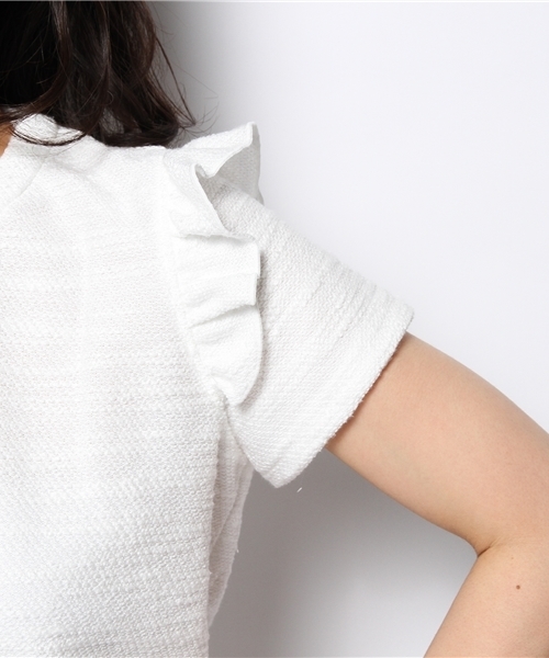 Khaju（カージュ）の「Khaju:ミックスツイードフリルショートスリーブ（Tシャツ/カットソー・レディース・ホワイト/グレー・ONE SIZE）」の7枚目の写真